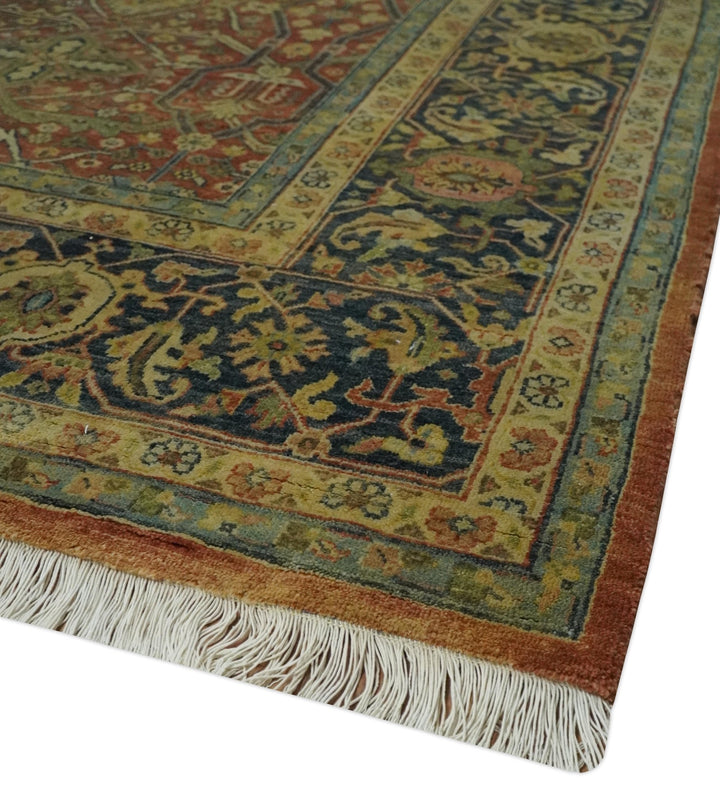 Fine Serapi Hand Knotted 9x12 Rust, Charcoal and Beige Traditional Antique Wool Area Rug - The Rug Decor