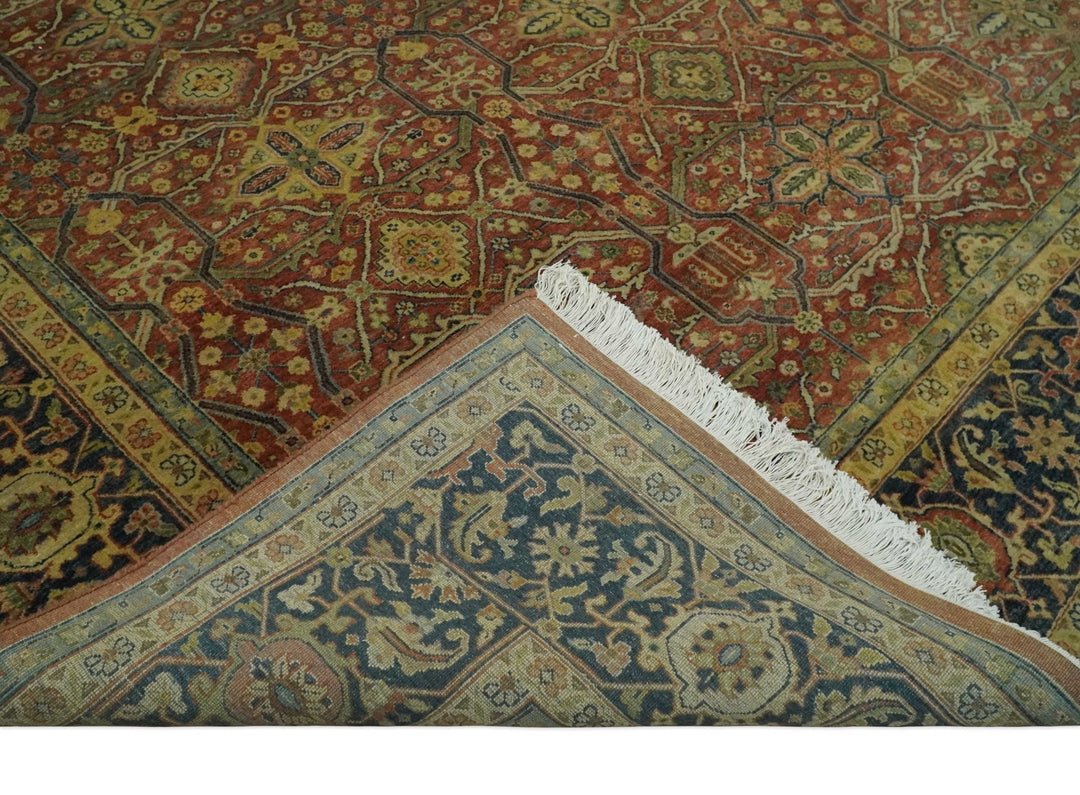 Fine Serapi Hand Knotted 9x12 Rust, Charcoal and Beige Traditional Antique Wool Area Rug - The Rug Decor