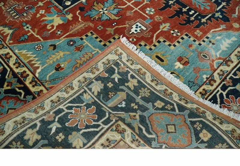 Fine Traditional Floral Hand knotted Brown, Aqua and Black 8x10 wool Area Rug - The Rug Decor