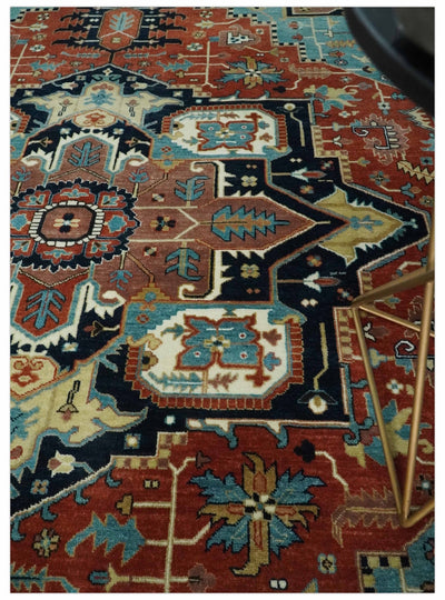 Fine Traditional Floral Hand knotted Brown, Aqua and Black 8x10 wool Area Rug - The Rug Decor