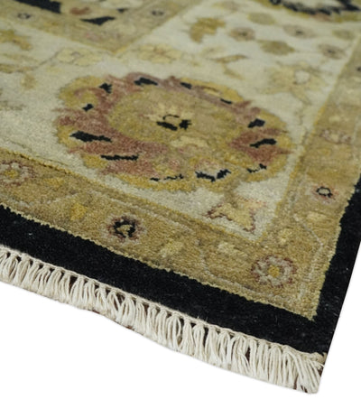 Fine Vintage Style Traditional Black, Olive and Beige Turkish Hand knotted wool Area Rug - The Rug Decor
