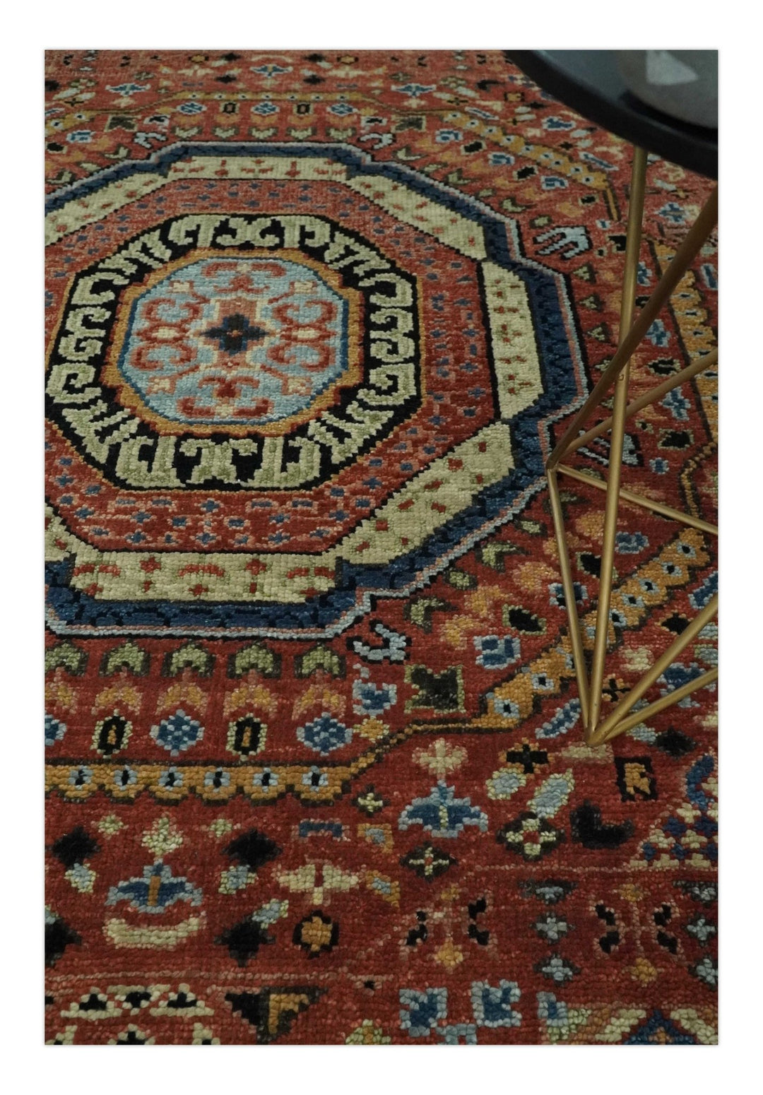 Fine Wool Hand Knotted Kazak Medallion Red and Black Traditional Rug - The Rug Decor