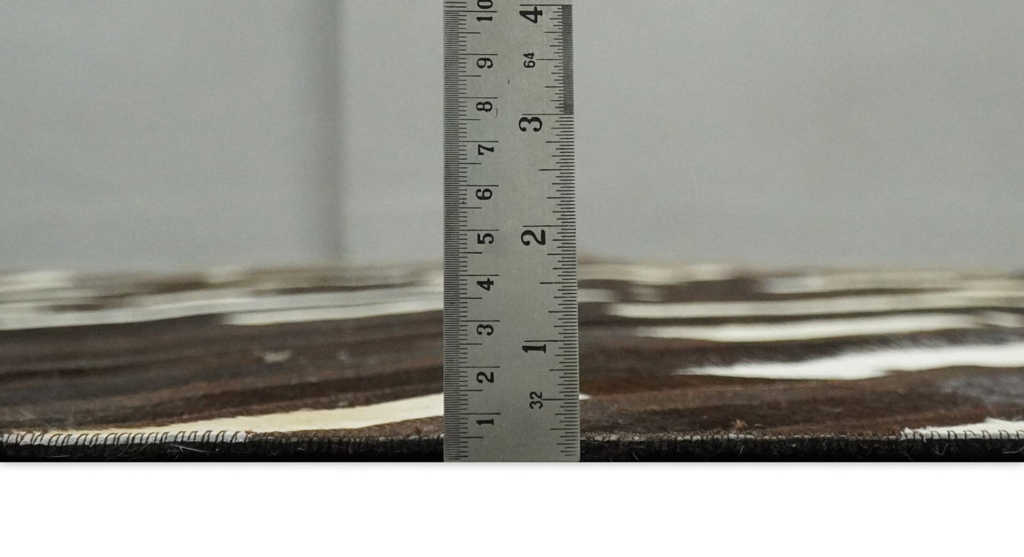 Flatweave Hairon Genuine Leather 5x8, 8x10 and 9x12 Brown Tan and Ivory Area Rug | LR16 - The Rug Decor