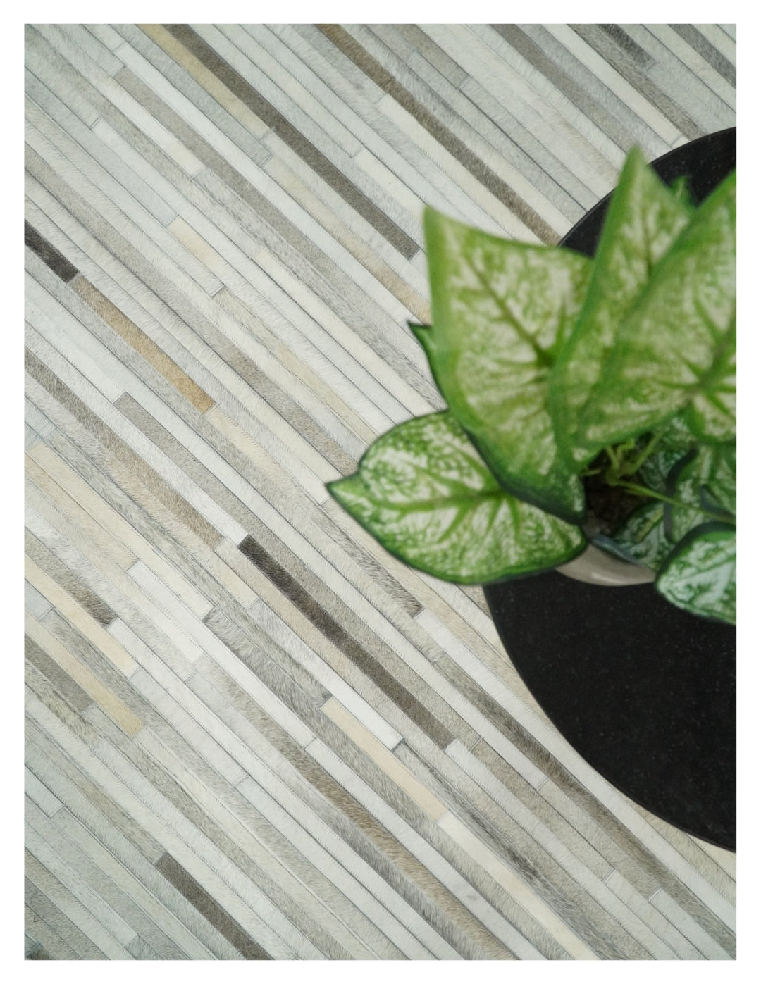 Flatweave Hairon Genuine Leather 5x8, 8x10 and 9x12 Stripe Design Beige and Ivory Area Rug | LR18 - The Rug Decor