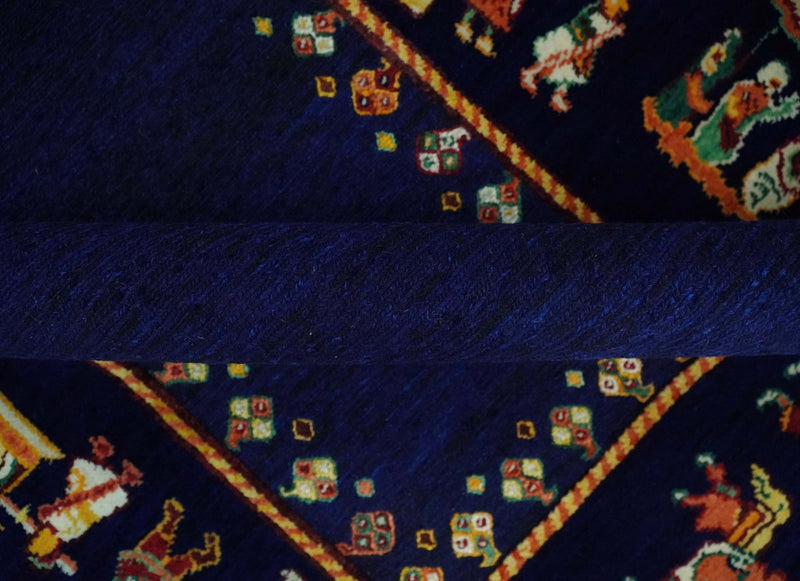 Flatwoven 5x7 Navy Blue Indian Wedding Soumak Rug, Hand Spun Wool Rug | KNT40 - The Rug Decor