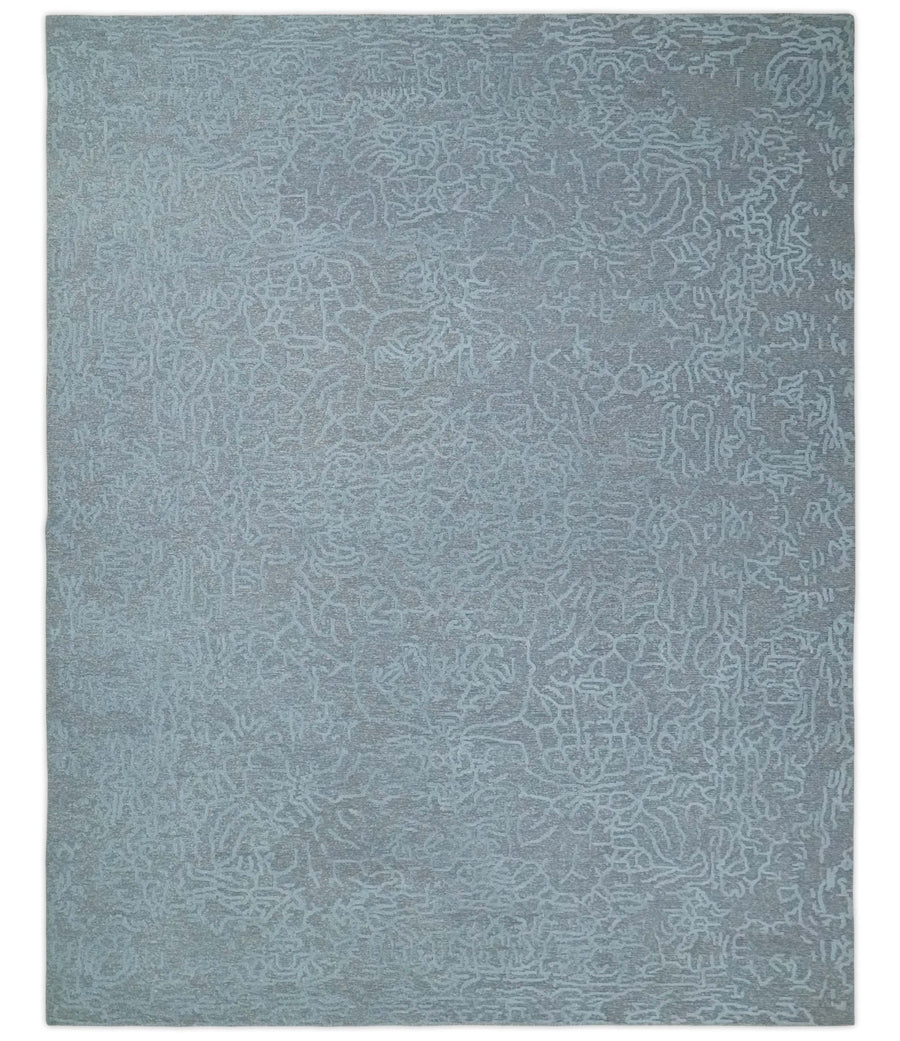 Flatwoven 8x10 Hand Made Silver Modern Minimalist Art Silk and Wool Rug - The Rug Decor