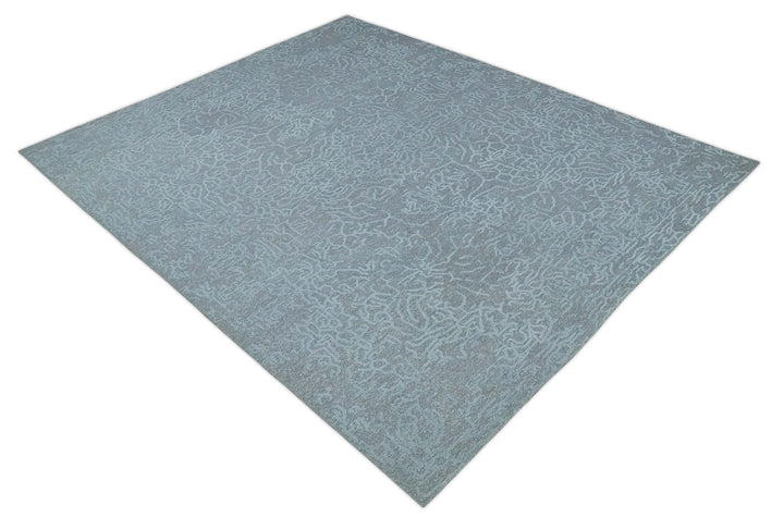 Flatwoven 8x10 Hand Made Silver Modern Minimalist Art Silk and Wool Rug - The Rug Decor
