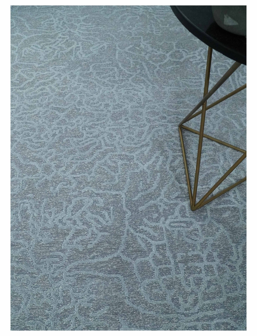 Flatwoven 8x10 Hand Made Silver Modern Minimalist Art Silk and Wool Rug - The Rug Decor