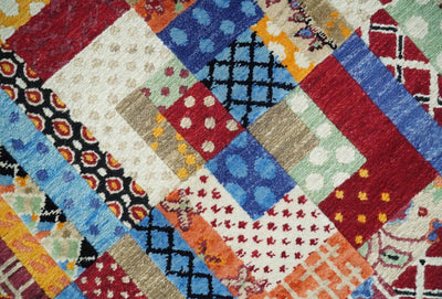 Flatwoven Artistic Modern Geometric 5x7 Multicolor Wool Hand Made Soumak Rug | KNT52 - The Rug Decor