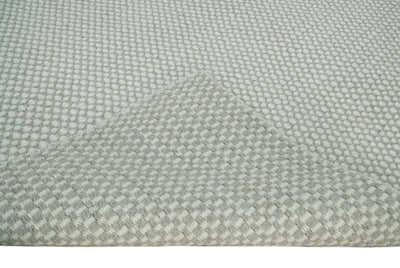 Flatwoven Dhurrie 8x10 and 9x12 Modern Checkered Beige and Ivory Wool Area Rug, Layering Rug | TRDCP830 - The Rug Decor