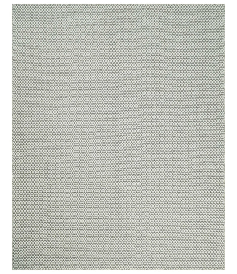 Flatwoven Dhurrie 8x10 and 9x12 Modern Checkered Gray and Ivory Wool Area Rug, Layering Rug | TRDCP832 - The Rug Decor