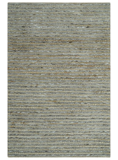 Flatwoven Silver and Brown Stripes Jute and Wool Rug, 2x3, 3x5, 5x8, 6x9, 8x10 and 9x12 Rug | UL78 - The Rug Decor