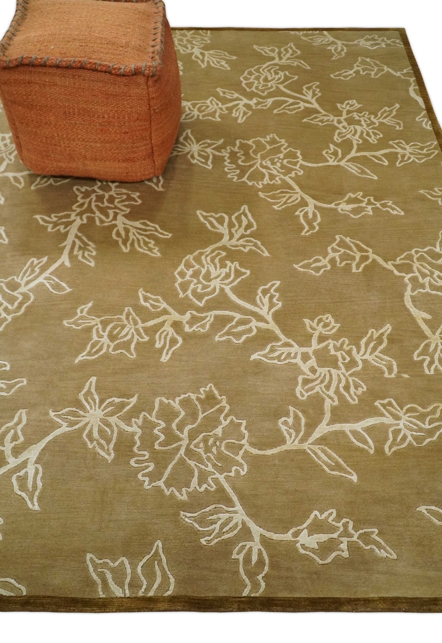 Floral 6x8 Brown and Ivory Wool and Silk Hand Woven Rug | HL6 - The Rug Decor
