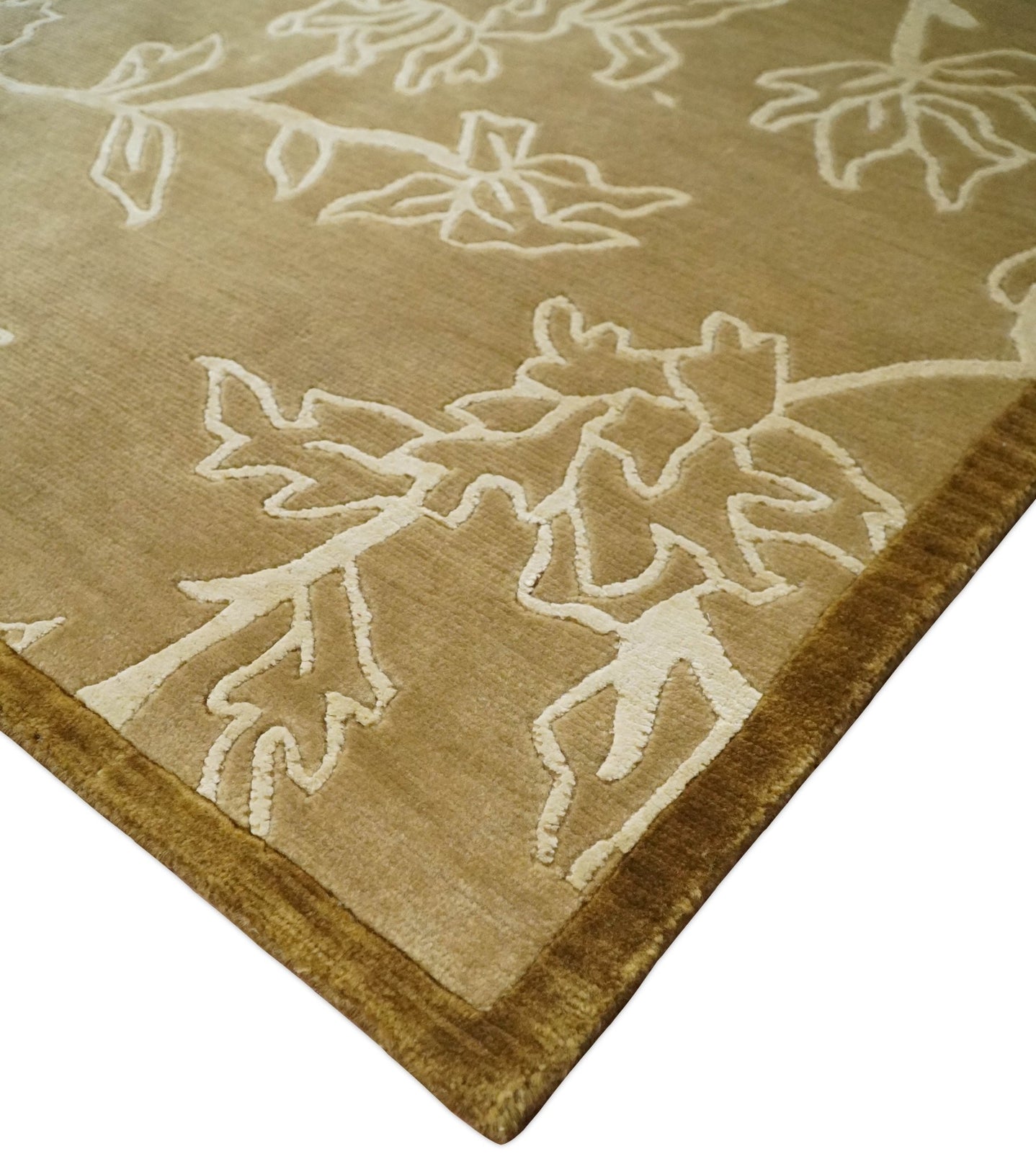 Floral 6x8 Brown and Ivory Wool and Silk Hand Woven Rug | HL6 - The Rug Decor
