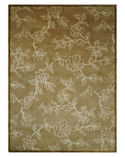 Floral 6x8 Brown and Ivory Wool and Silk Hand Woven Rug | HL6 - The Rug Decor