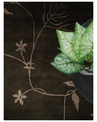 Floral 6x8 Dark Brown and Copper Wool and Silk Hand Woven Rug | HL7 - The Rug Decor