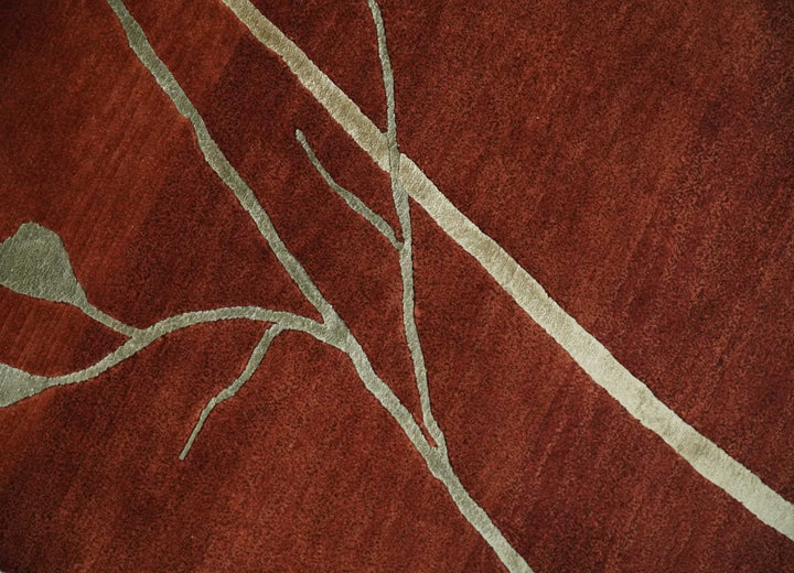 Floral 6x8 Rust and Gold Natural Farmhouse Wool and Silk Hand Woven Rug | HL2 - The Rug Decor