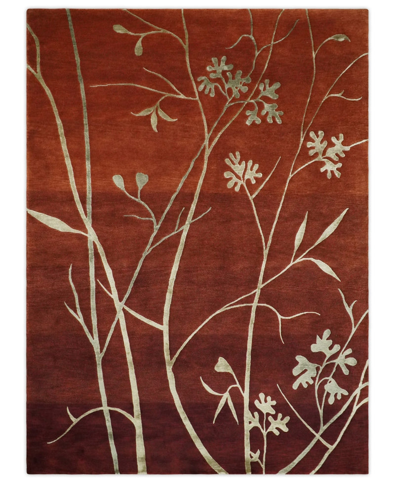 Floral 6x8 Rust and Gold Natural Farmhouse Wool and Silk Hand Woven Rug | HL2 - The Rug Decor