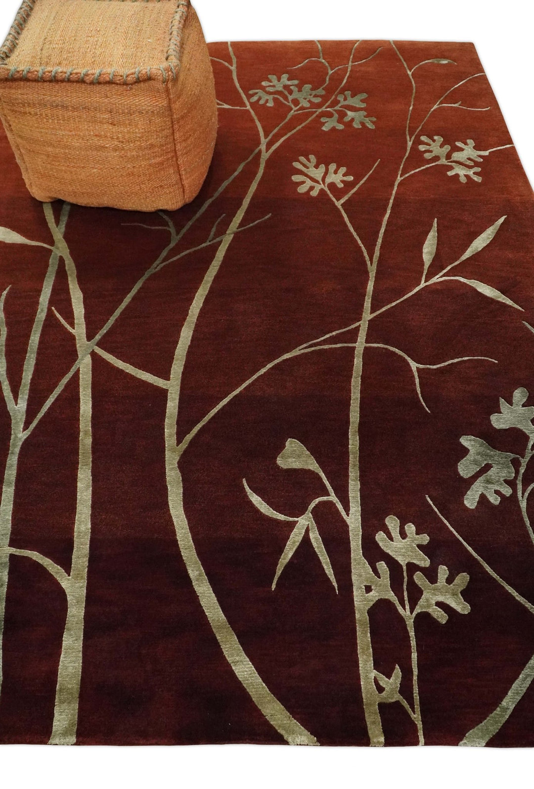 Floral 6x8 Rust and Gold Natural Farmhouse Wool and Silk Hand Woven Rug | HL2 - The Rug Decor