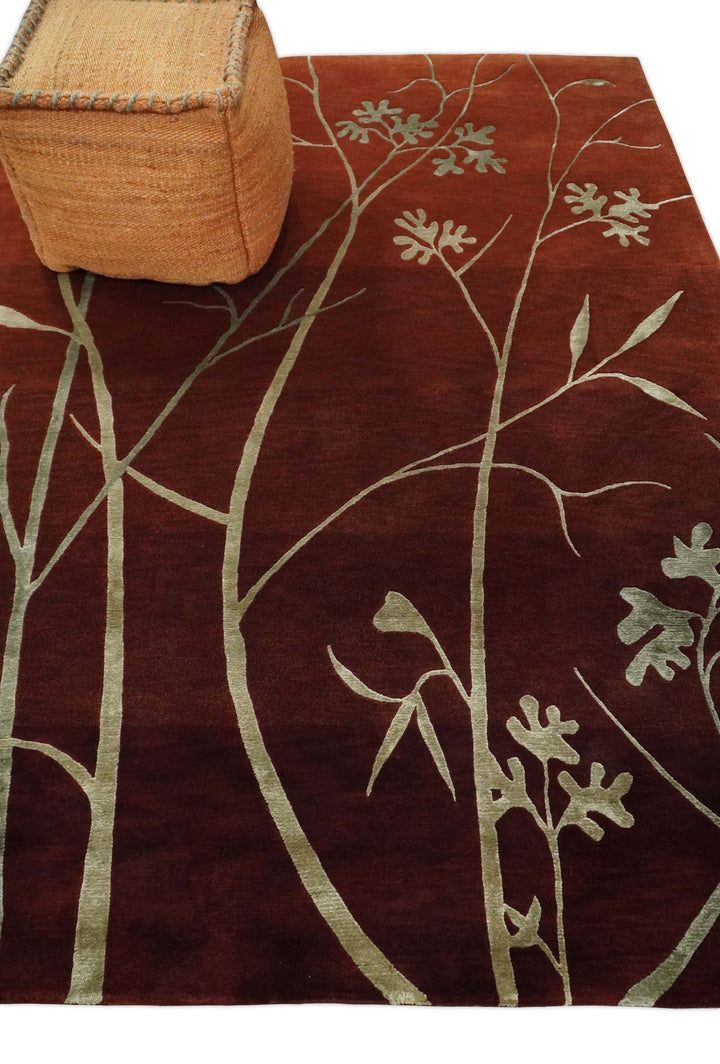 Floral 6x8 Rust and Gold Natural Farmhouse Wool and Silk Hand Woven Rug | HL2 - The Rug Decor