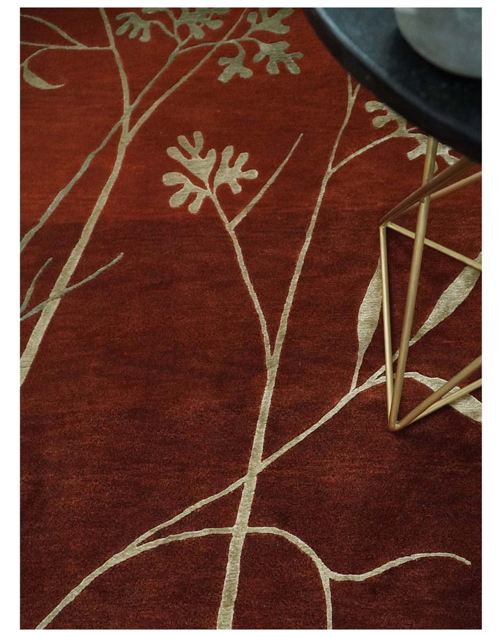 Floral 6x8 Rust and Gold Natural Farmhouse Wool and Silk Hand Woven Rug | HL2 - The Rug Decor