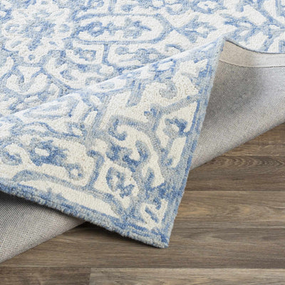 Floral Beige and Blue Traditional Medallion Design Hand Tufted Wool Area Rug - The Rug Decor