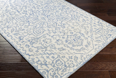 Floral Beige and Blue Traditional Medallion Design Hand Tufted Wool Area Rug - The Rug Decor