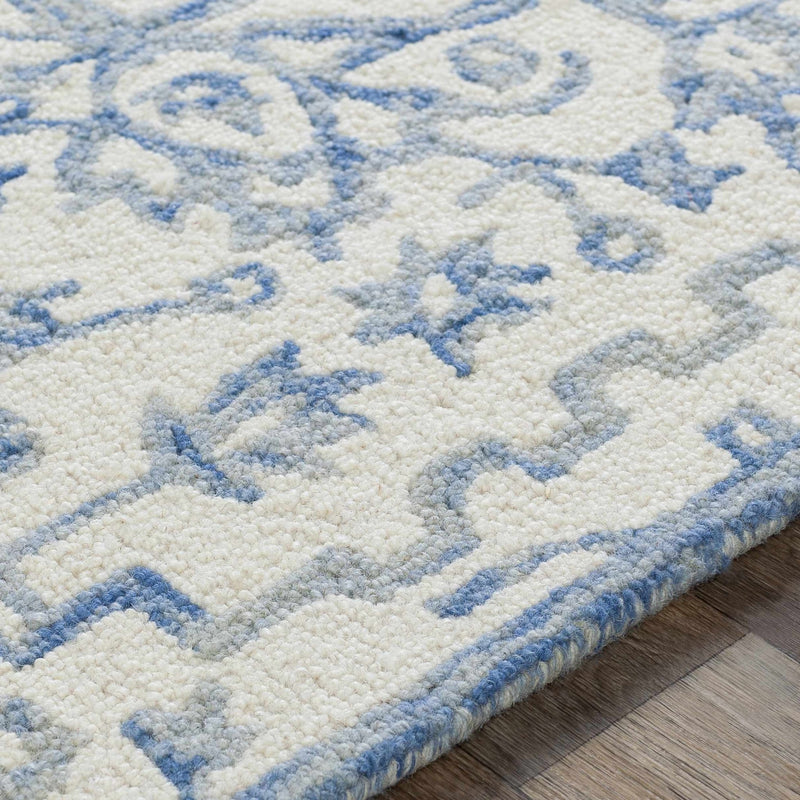 Floral Beige and Blue Traditional Medallion Design Hand Tufted Wool Area Rug - The Rug Decor