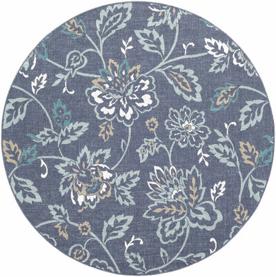 Floral Blue, Ivory and Green Outdoor Safe Machine Woven Area Rug - The Rug Decor