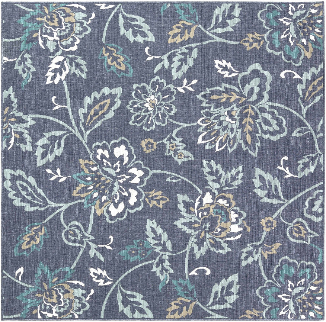 Floral Blue, Ivory and Green Outdoor Safe Machine Woven Area Rug - The Rug Decor