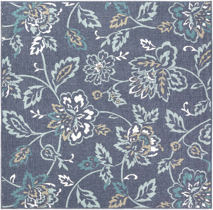 Floral Blue, Ivory and Green Outdoor Safe Machine Woven Area Rug - The Rug Decor