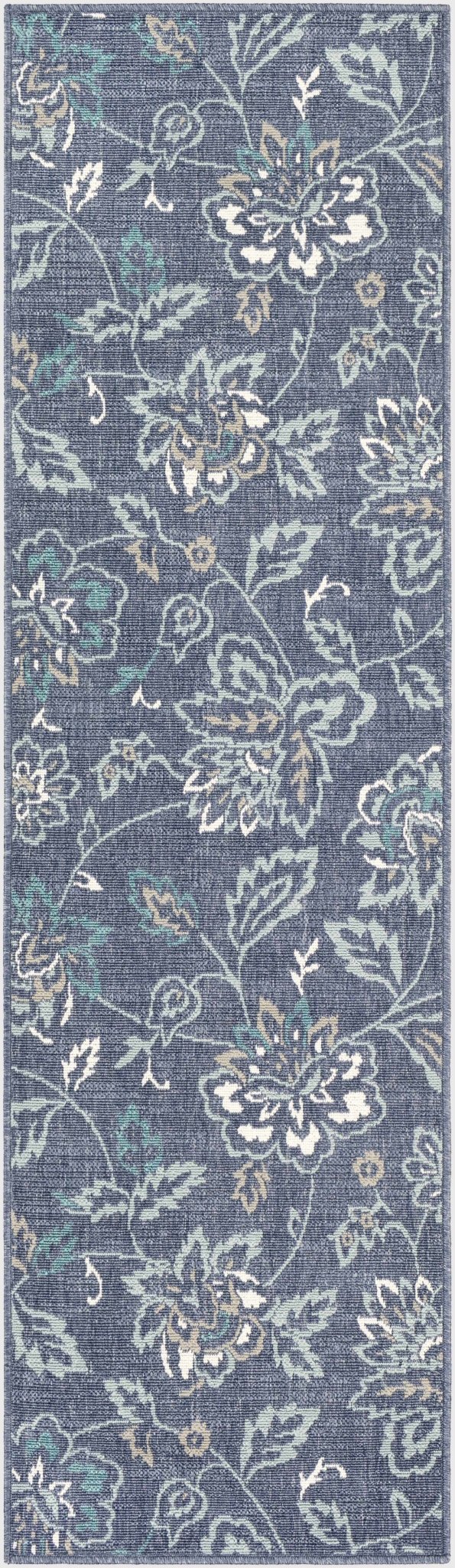Floral Blue, Ivory and Green Outdoor Safe Machine Woven Area Rug - The Rug Decor