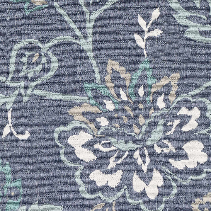 Floral Blue, Ivory and Green Outdoor Safe Machine Woven Area Rug - The Rug Decor