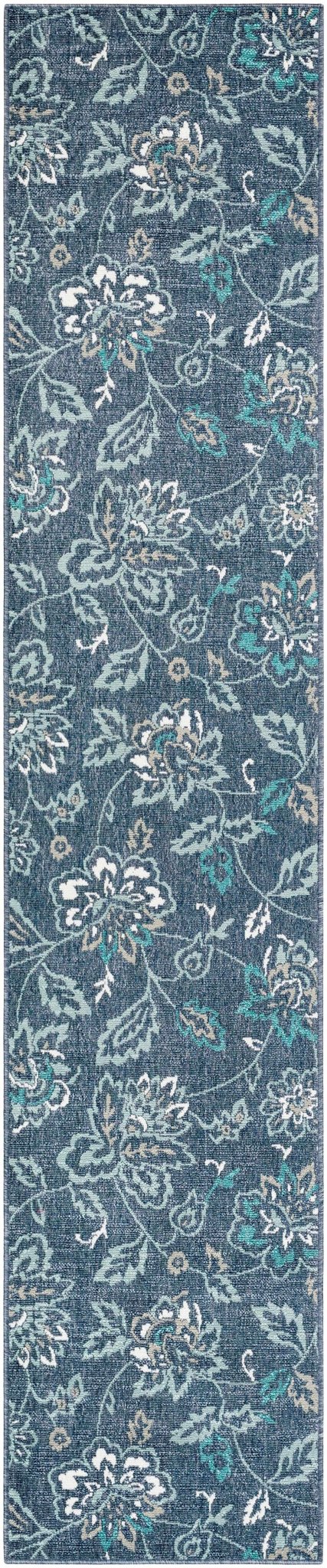 Floral Blue, Ivory and Green Outdoor Safe Machine Woven Area Rug - The Rug Decor