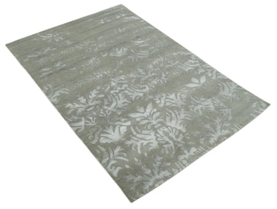 Floral Gray and Silver Hand knotted 6x9 wool and Viscose Area Rug - The Rug Decor