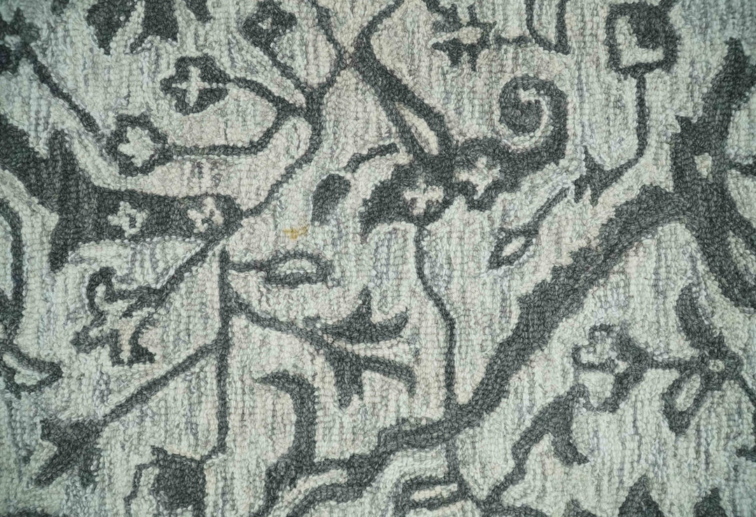 Floral Ivory and Charcoal Wool Hand Woven 2x3, 3x5, 5x8, 6x9, 8x10 and 9x12 Layering Area Rug | UL67 - The Rug Decor