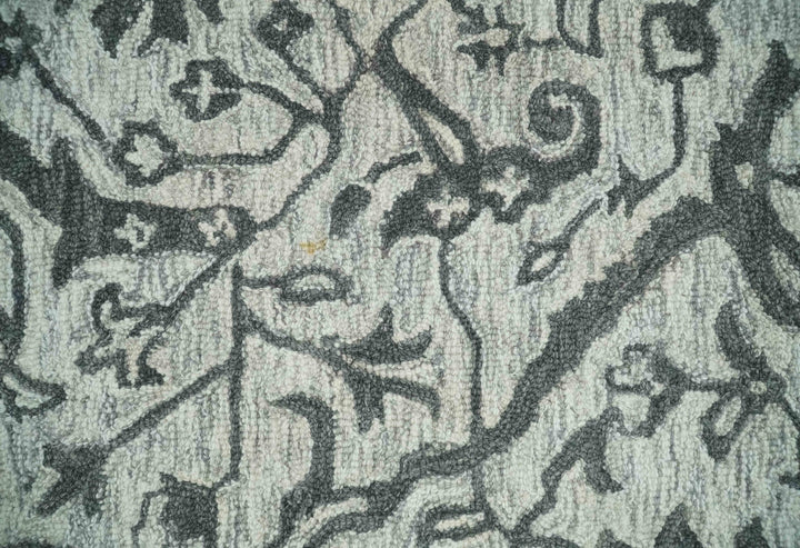 Floral Ivory and Charcoal Wool Hand Woven 2x3, 3x5, 5x8, 6x9, 8x10 and 9x12 Layering Area Rug | UL67 - The Rug Decor