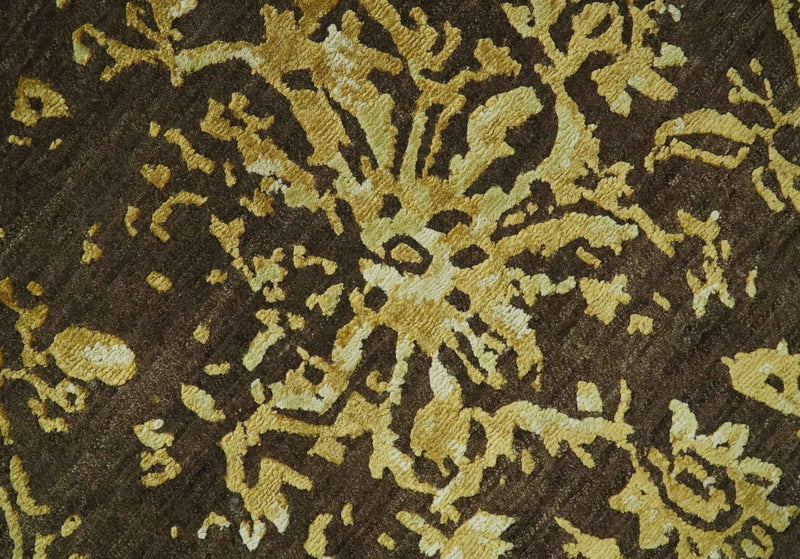 Floral Premium look Gold and Brown Hand Knotted 6x9 wool and art silk Area Rug - The Rug Decor