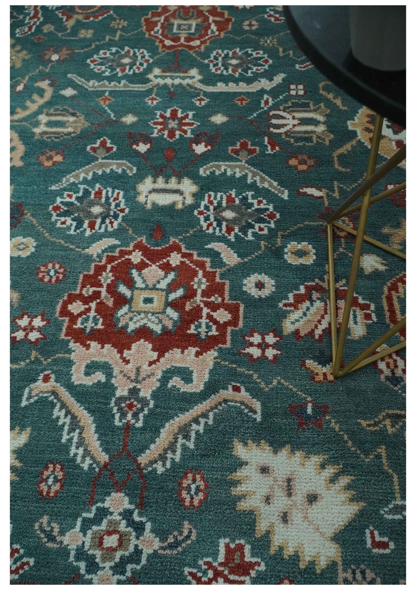 Floral Teal, Camel and Brown Hand Knotted Oriental Oushak Multi Size wool Area Rug - The Rug Decor