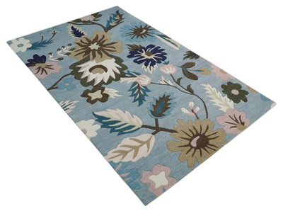 Flowers Blue With Multicolor Floral Design Style Rug, Kids Rugs - The Rug Decor