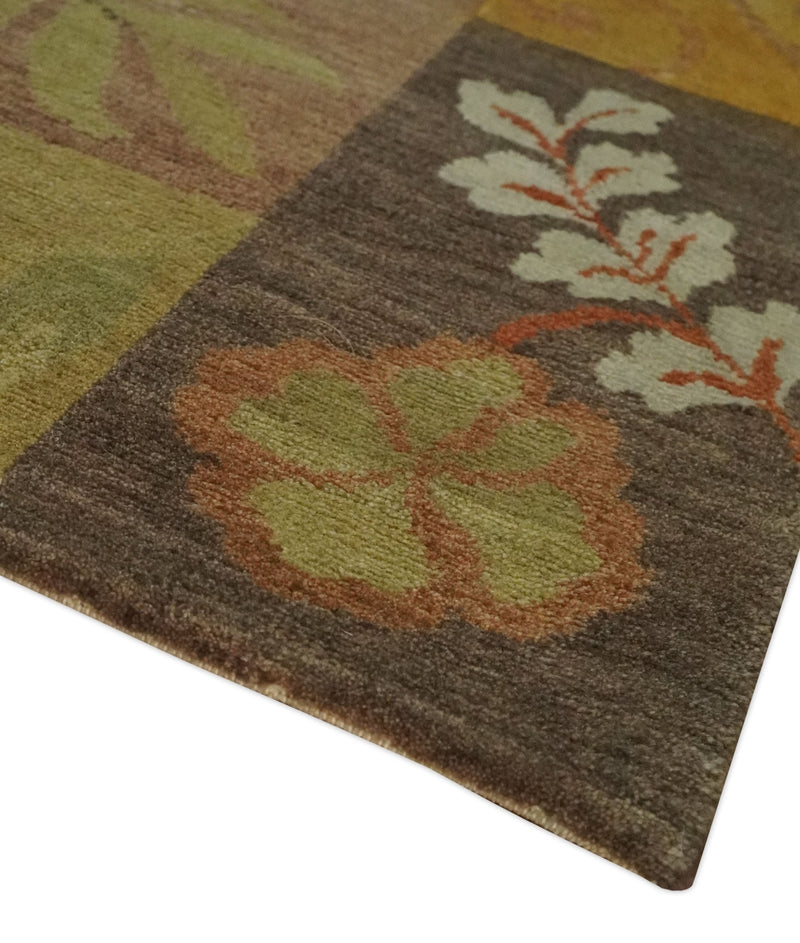 Geometrical Shape Traditional Floral Olive, Ivory, Brown and Gray 5x8 Hand Knotted Wool Area Rug - The Rug Decor