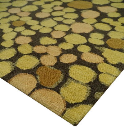 Gold and charcoal Dot 5.6x7 Hand loom wool and art silk Area Rug - The Rug Decor