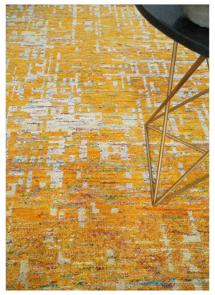 Gold and Ivory Modern Abstract 5x8 Recycled Art Silk Area Rug - The Rug Decor
