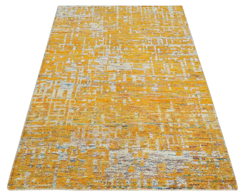 Gold and Ivory Modern Abstract 5x8 Recycled Art Silk Area Rug - The Rug Decor