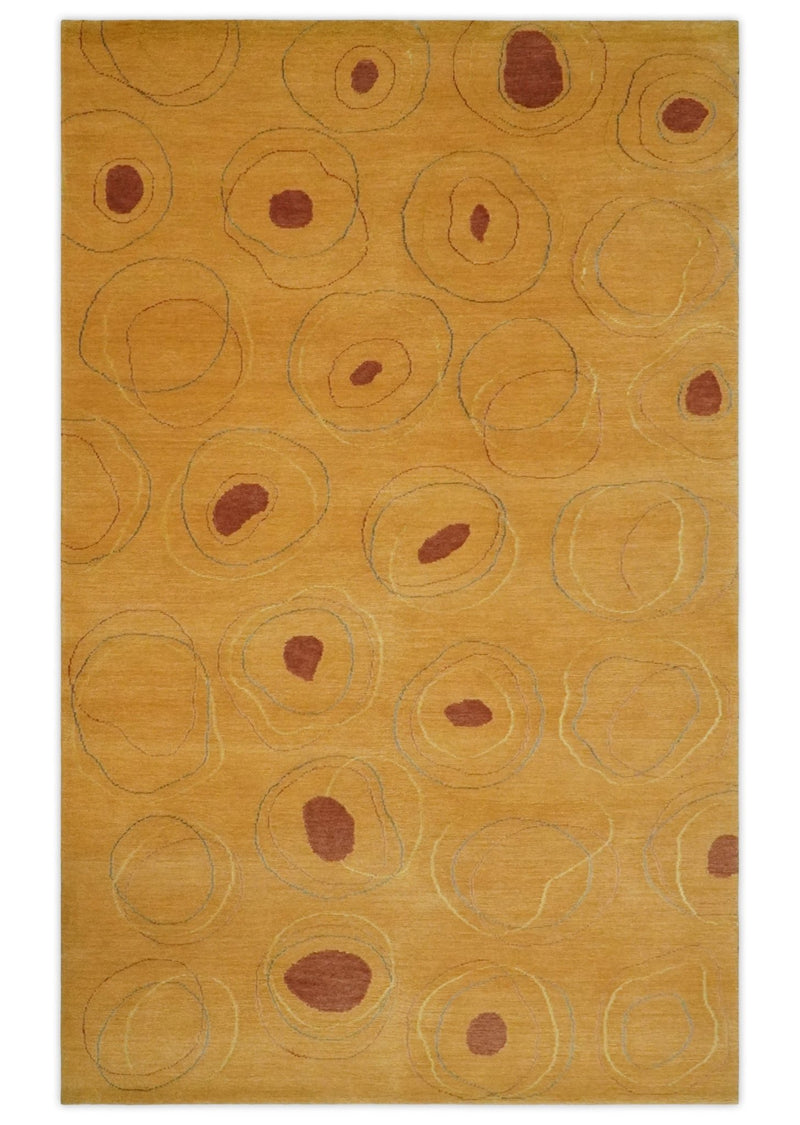 Gold and Red circle design Hand Knotted 5x8 Wool and Art Silk Area Rug - The Rug Decor