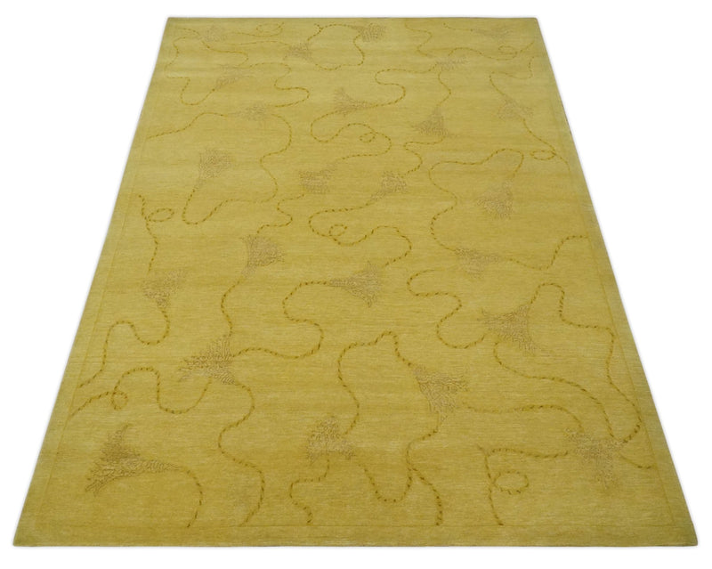 Gold Hand knotted contemporary 6x9 wool And Art Silk Area Rug - The Rug Decor