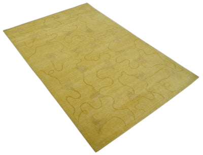 Gold Hand knotted contemporary 6x9 wool And Art Silk Area Rug - The Rug Decor