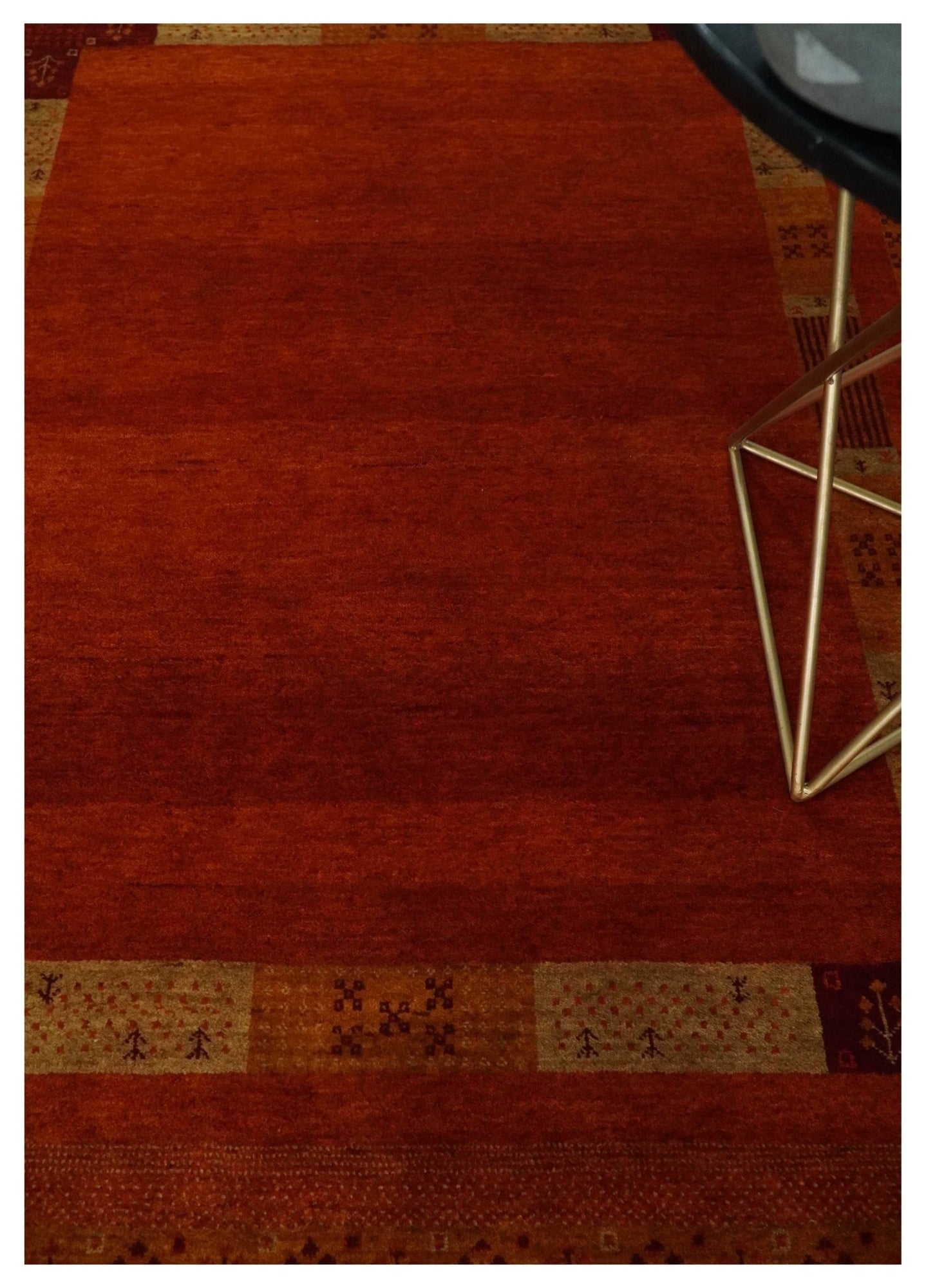 Gold, Maroon and Beige Wool Hand Woven Southwestern Lori Gabbeh Rug| KNT50 - The Rug Decor