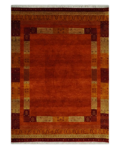 Gold, Maroon and Beige Wool Hand Woven Southwestern Lori Gabbeh Rug| KNT50 - The Rug Decor