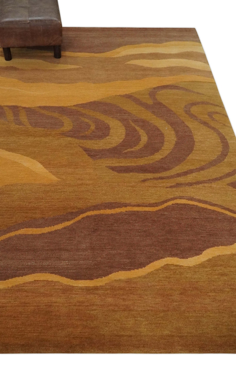 Gold, Rust and Brown Modern abstract 5x8 Handloom Wool Area Rug - The Rug Decor